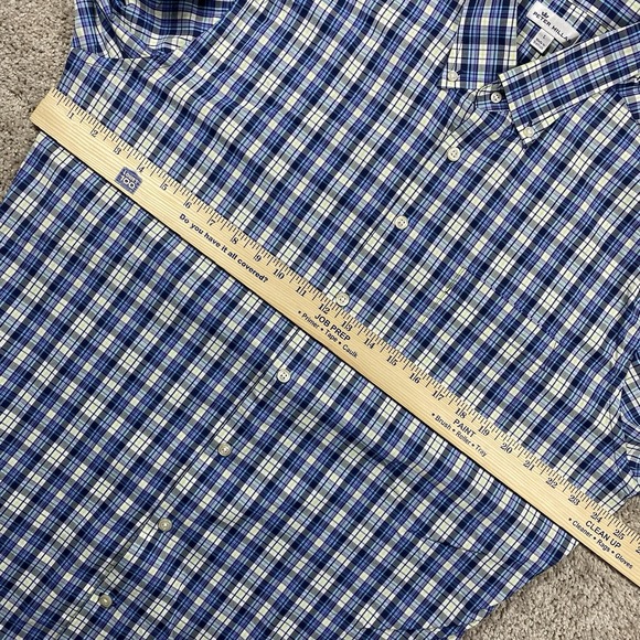 Peter Millar Button Down Shirt Mens Large L Blue White Plaid Long Sleeve Stretch - Picture 6 of 8